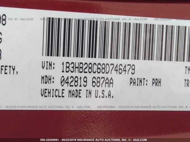 1B3HB28C68D746479 - 2008 DODGE CALIBER RED photo 9