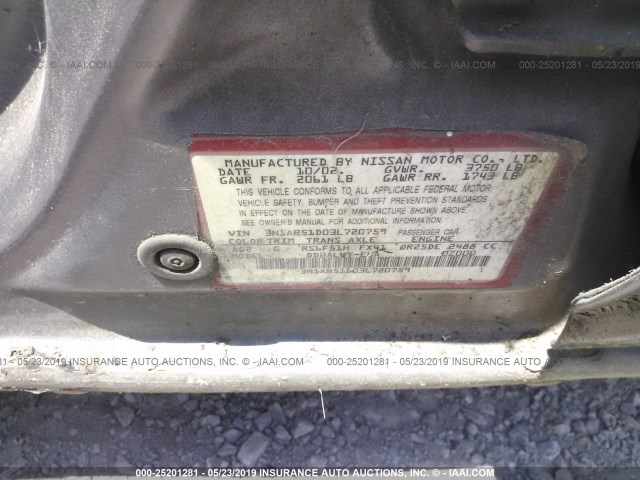 3N1AB51D03L720759 - 2003 NISSAN SENTRA SE-R SPEC V BLACK photo 9