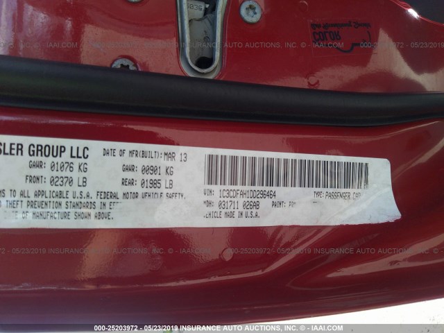 1C3CDFAH1DD296464 - 2013 DODGE DART SE/AERO RED photo 9