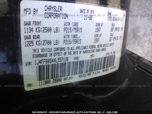 1J4FF68S4XL557126 - 1999 JEEP CHEROKEE SPORT/CLASSIC იასამნისფერი ფოტო 9