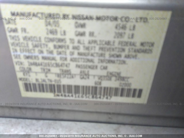 1N4BA41E65C864747 - 2005 NISSAN MAXIMA SE/SL SILVER photo 9