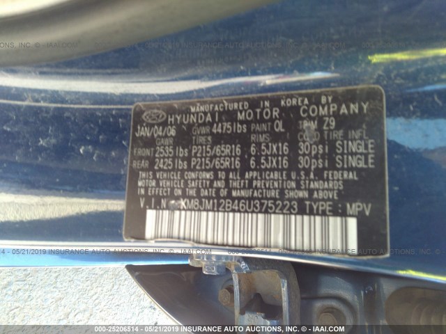 KM8JM12B46U375223 - 2006 HYUNDAI TUCSON GL BLUE photo 9