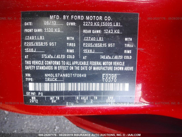 NM0LS7AN8DT170649 - 2013 FORD TRANSIT CONNECT XL RED photo 9