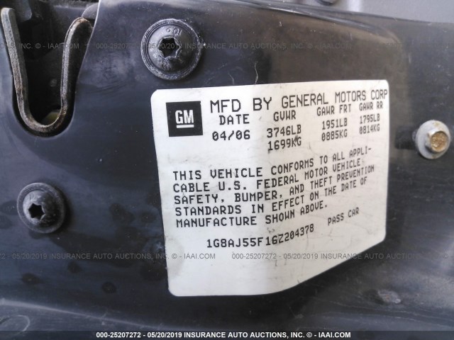 1G8AJ55F16Z204378 - 2006 SATURN ION LEVEL 2 SILVER photo 9