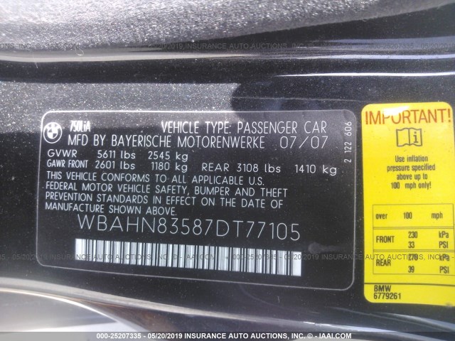 WBAHN83587DT77105 - 2007 BMW 750 BLACK photo 9