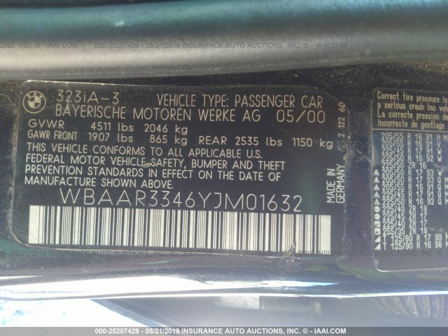 WBAAR3346YJM01632 - 2000 BMW 323 IT BLUE photo 9