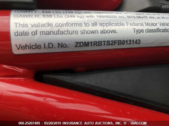 ZDM1RBTS2FB013143 - 2015 DUCATI MONSTER 821 RED photo 10