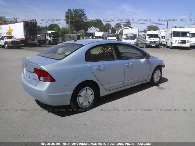 JHMFA36247S001781 - 2007 HONDA CIVIC HYBRID Light Blue photo 4