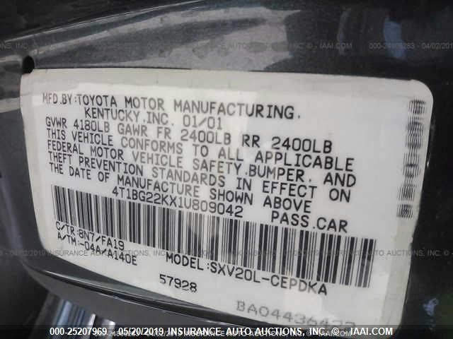 4T1BG22KX1U809042 - 2001 TOYOTA CAMRY CE/LE/XLE 绿色 照片 9