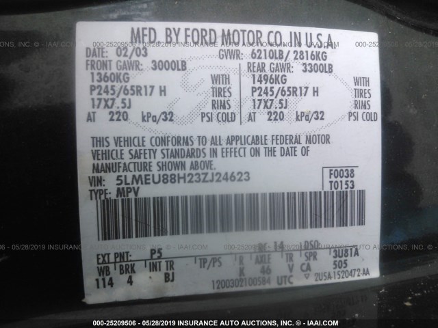 5LMEU88H23ZJ24623 - 2003 LINCOLN AVIATOR Yaşıl foto 9