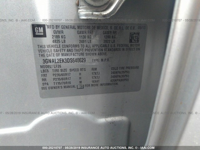 3GNAL2EK3DS640629 - 2013 CHEVROLET CAPTIVA LS 银色 照片 9