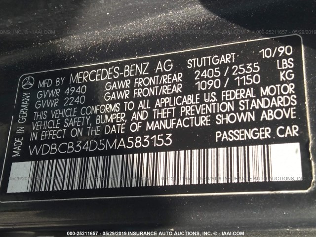 WDBCB34D5MA583153 - 1991 MERCEDES-BENZ 350 SD BLACK photo 9