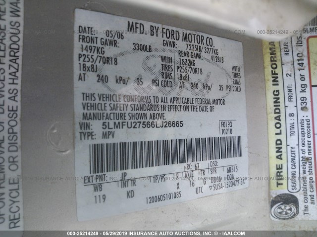 5LMFU27566LJ26665 - 2006 LINCOLN NAVIGATOR 银色 照片 9