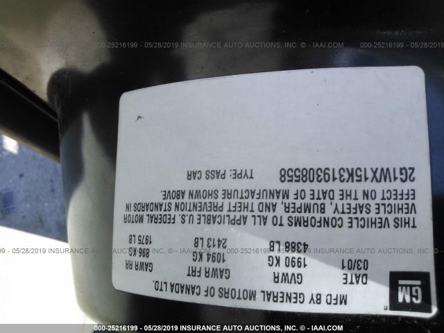 2G1WX15K319308558 - 2001 CHEVROLET MONTE CARLO SS 黑色 照片 9