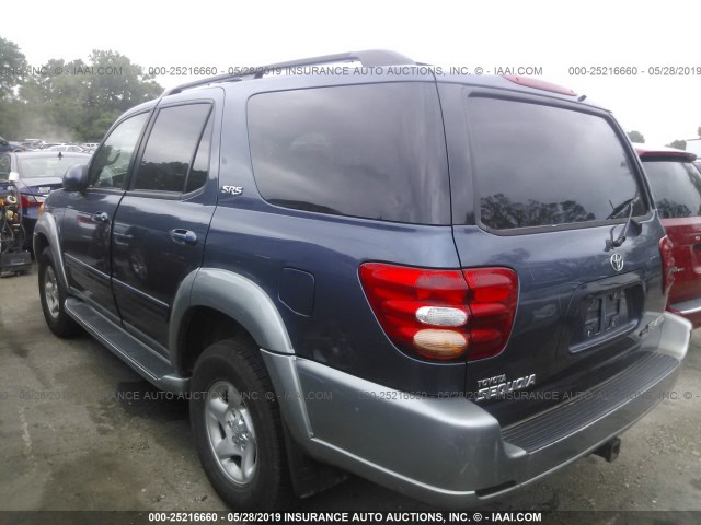 5TDBT44AX2S106501 - 2002 TOYOTA SEQUOIA SR5 BLUE photo 3