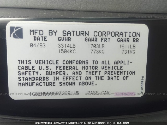 1G8ZH5595PZ269115 - 1993 SATURN SL1 WHITE photo 9