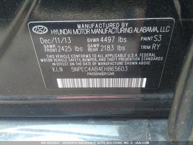 5NPEC4AB4EH865603 - 2014 HYUNDAI SONATA SE/LIMITED BLACK photo 9