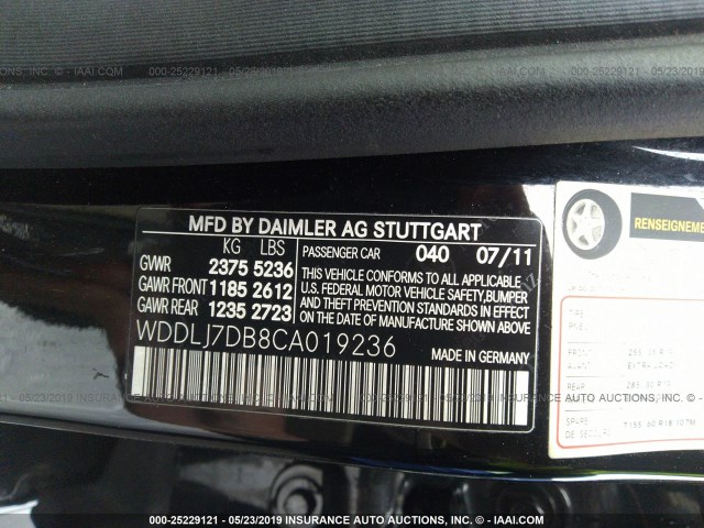 WDDLJ7DB8CA019236 - 2012 MERCEDES-BENZ CLS 550 BLACK photo 9