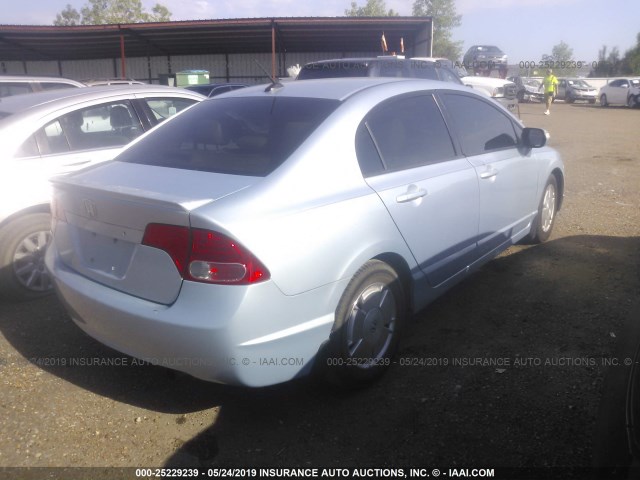 JHMFA36277S010720 - 2007 HONDA CIVIC HYBRID BLUE photo 4