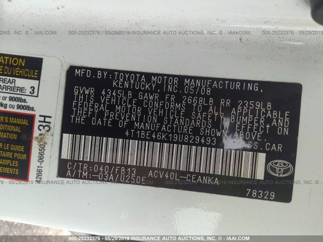 4T1BE46K19U829493 - 2009 TOYOTA CAMRY SE/LE/XLE 白色 照片 9