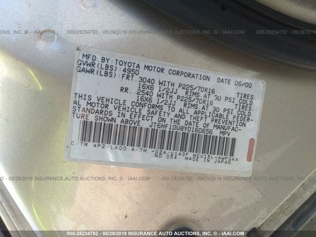 JT6HF10U8Y0160656 - 2000 LEXUS RX 300 TAN photo 9