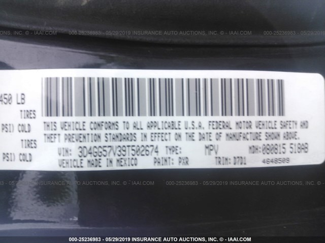 3D4GG57V39T502674 - 2009 DODGE JOURNEY SXT BLACK photo 9