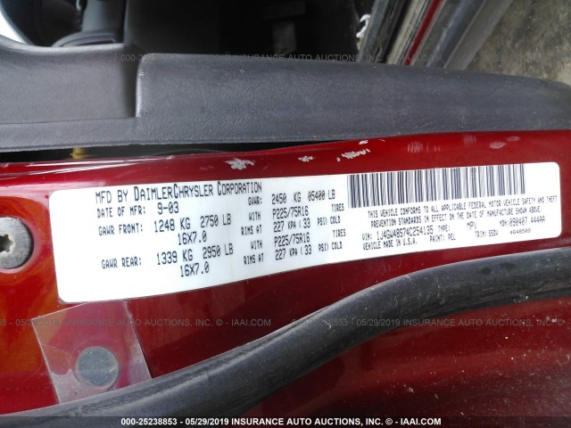 1J4GW48S74C254135 - 2004 JEEP GRAND CHEROKEE LAREDO/COLUMBIA/FREEDOM 红色 照片 9