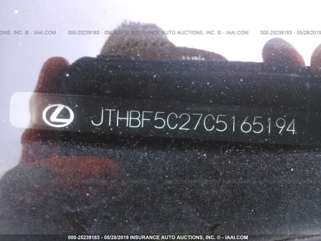 JTHBF5C27C5165194 - 2012 LEXUS IS 250 BLACK photo 9