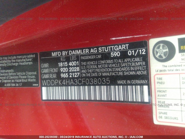 WDDPK4HA3CF038035 - 2012 MERCEDES-BENZ SLK 250 RED photo 9