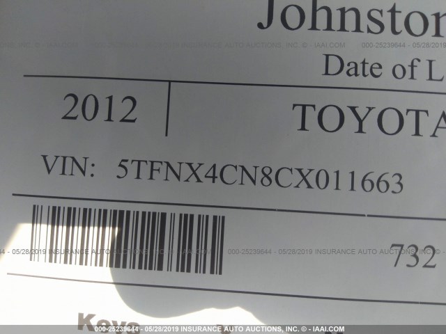 5TFNX4CN8CX011663 - 2012 TOYOTA TACOMA WHITE photo 9