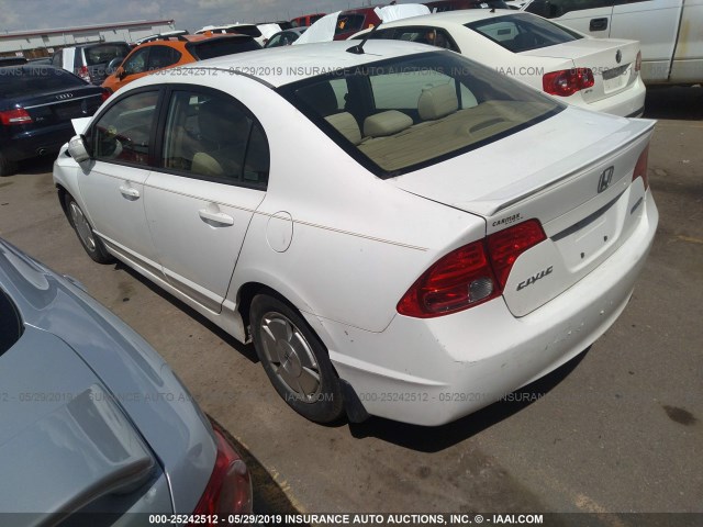 JHMFA362X6S026330 - 2006 HONDA CIVIC HYBRID WHITE photo 3