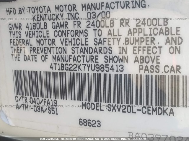 4T1BG22K7YU985413 - 2000 TOYOTA CAMRY CE/LE/XLE WHITE photo 9