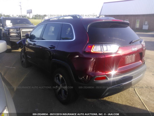 1C4PJLDB0KD387072 - 2019 JEEP CHEROKEE LIMITED MAROON photo 3