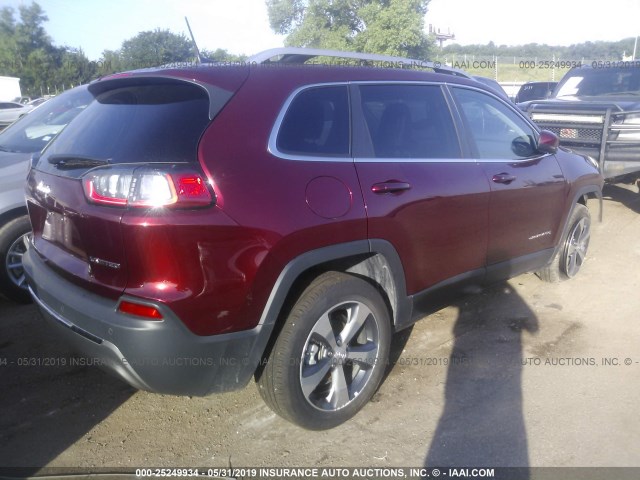 1C4PJLDB0KD387072 - 2019 JEEP CHEROKEE LIMITED MAROON photo 4