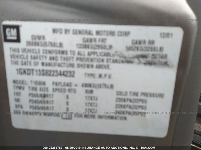 1GKDT13S822344232 - 2002 GMC ENVOY Pewter photo 9