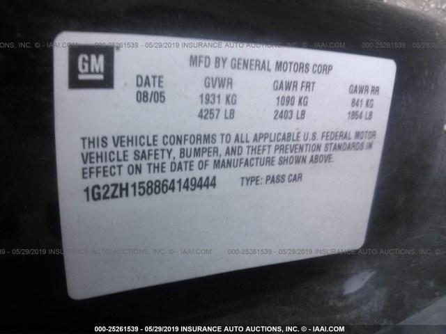 1G2ZH158864149444 - 2006 PONTIAC G6 GT BLACK photo 9