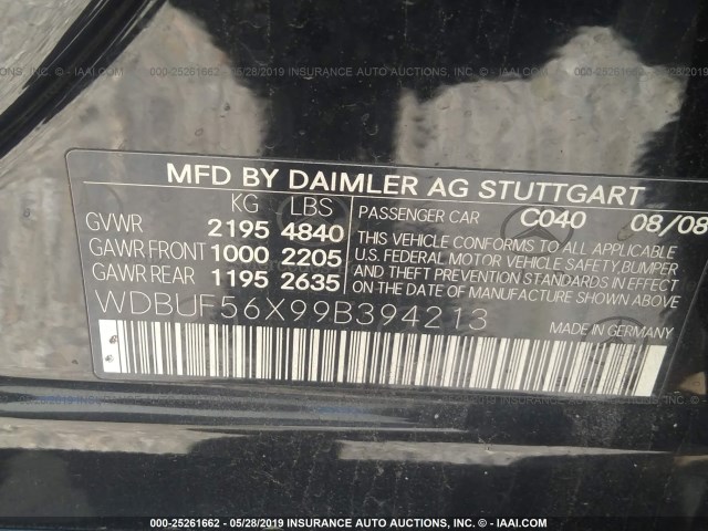 WDBUF56X99B394213 - 2009 MERCEDES-BENZ E 350 BLACK photo 9