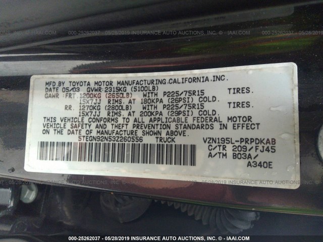5TEGN92N53Z260556 - 2003 TOYOTA TACOMA DOUBLE CAB PRERUNNER BLACK photo 9
