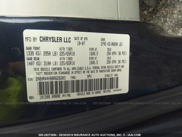 2A8HR44H88R628303 - 2008 CHRYSLER TOWN & COUNTRY LX BLUE photo 9