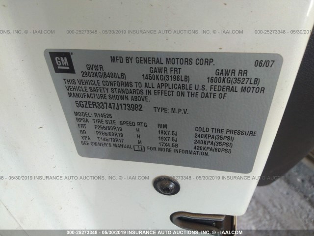 5GZER33747J173982 - 2007 SATURN OUTLOOK SPECIAL თეთრი ფოტო 9