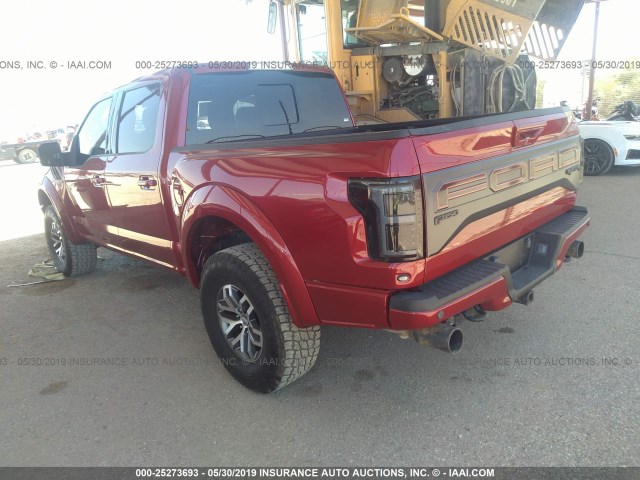 1FTFW1RG5HFA86879 - 2017 FORD F150 RAPTOR BURGUNDY photo 3