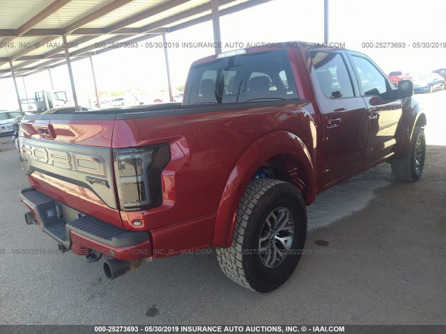 1FTFW1RG5HFA86879 - 2017 FORD F150 RAPTOR BURGUNDY photo 4