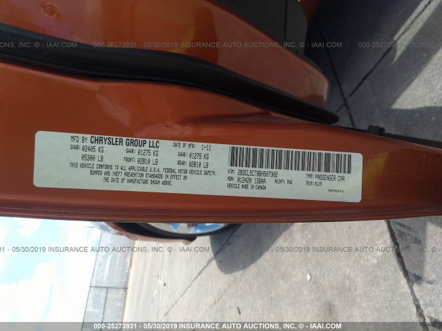 2B3CL5CT8BH507302 - 2011 DODGE CHARGER R/T ORANGE photo 9