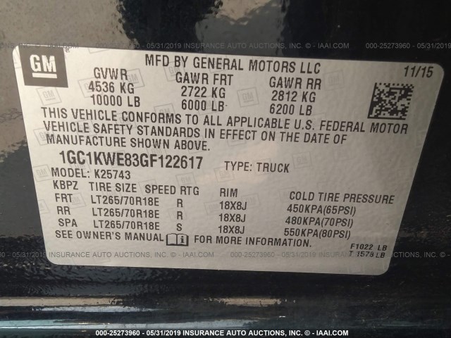 1GC1KWE83GF122617 - 2016 CHEVROLET SILVERADO K2500 HEAVY DUTY LTZ BLACK photo 9