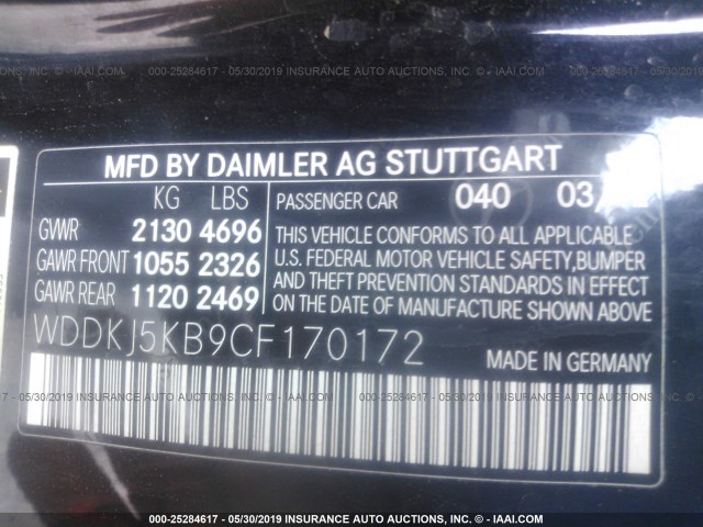 WDDKJ5KB9CF170172 - 2012 MERCEDES-BENZ E 350 BLACK photo 9