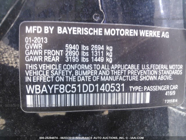 WBAYF8C51DD140531 - 2013 BMW 750 LXI BLACK photo 9