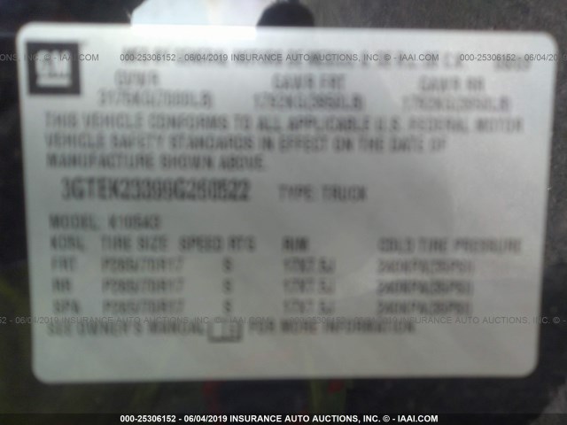 3GTEK23399G260522 - 2009 GMC SIERRA K1500 SLE BLACK photo 9