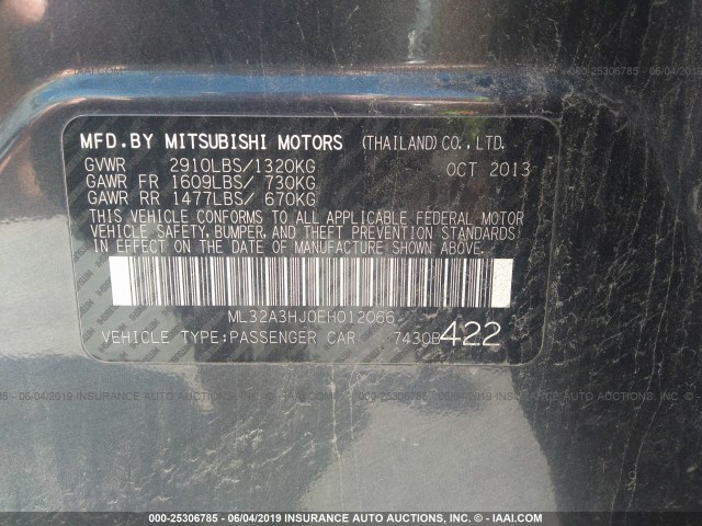 ML32A3HJ0EH012066 - 2014 MITSUBISHI MIRAGE DE GRAY photo 9