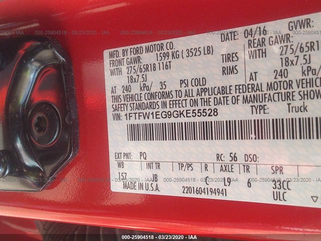 1FTFW1EG9GKE55528 - 2016 FORD F150 SUPERCREW Red photo 9