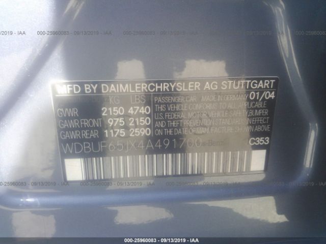 WDBUF65JX4A491700 - 2004 MERCEDES-BENZ E 320 Blue photo 9